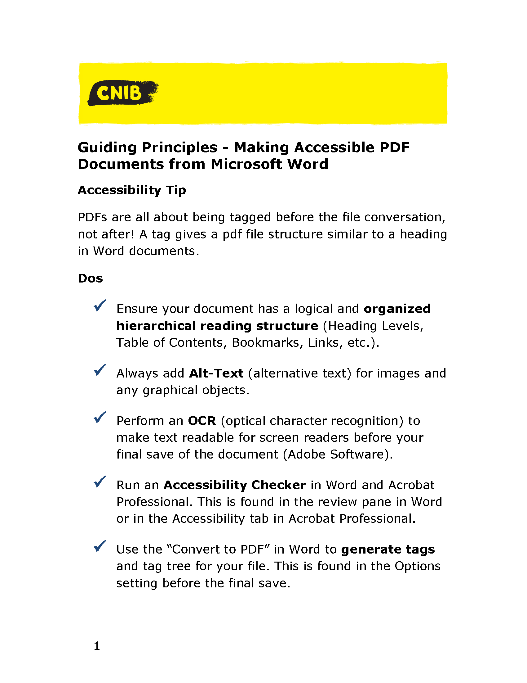 CNIB Guiding Principles - Making Accessible PDF Documents from Microsoft Word